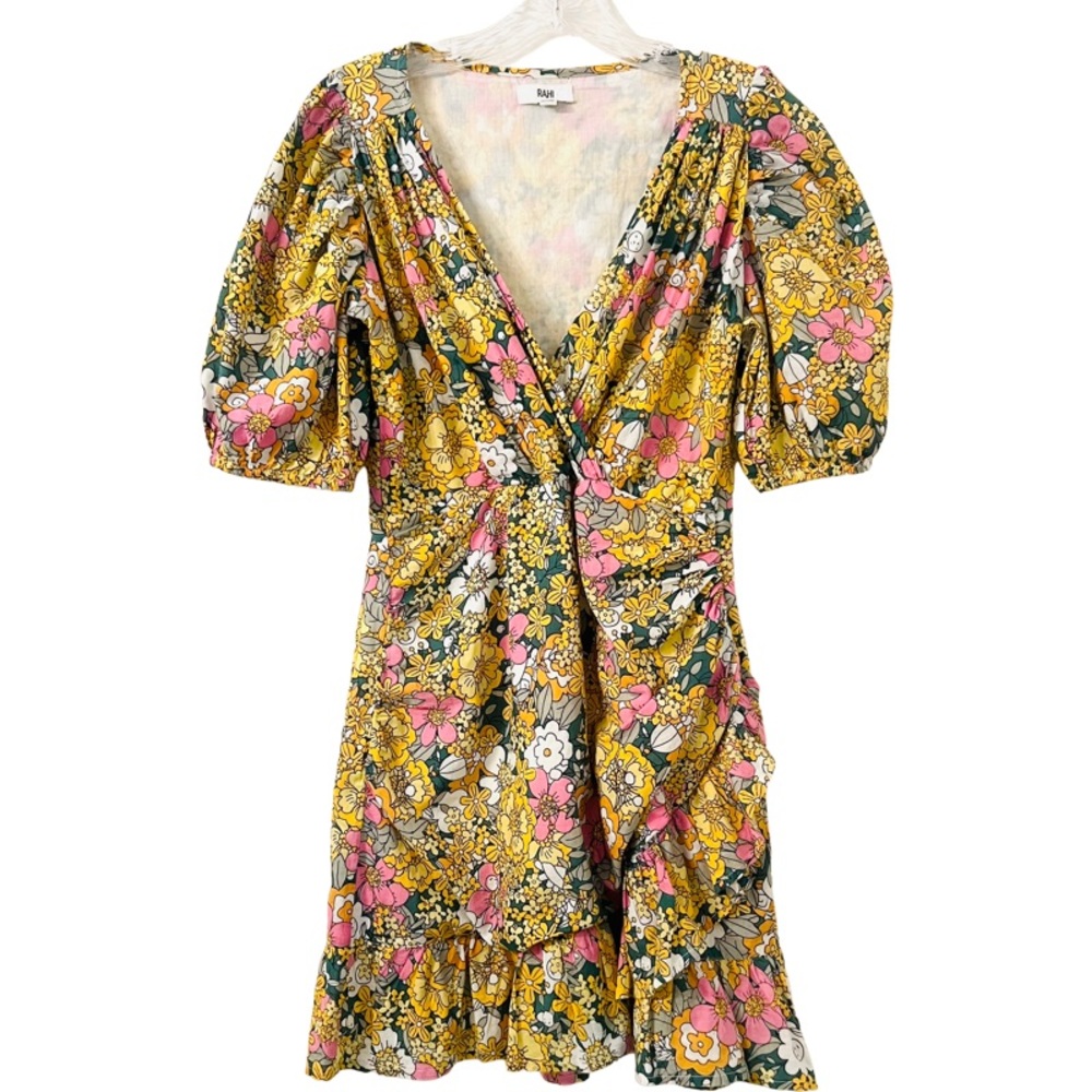 ANTHROPOLOGIE RAHI Petra Retro Faux Wrap Dress in Yellow Floral Size S - Picture 3 of 9